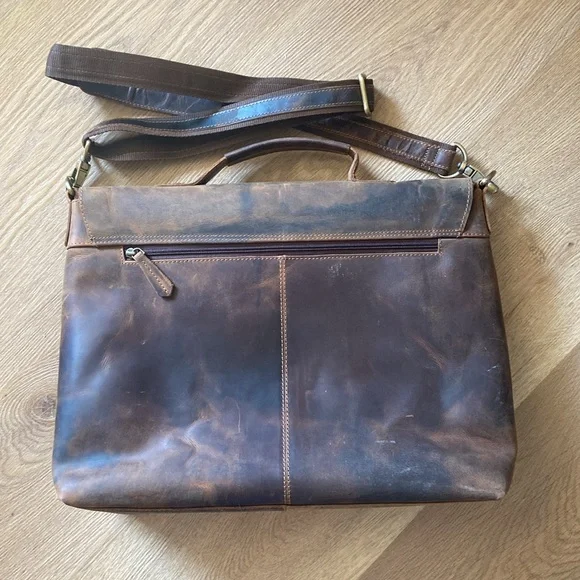Leather Messenger Briefcase Office Laptop Crossbody Bag - Picture 2 of 9